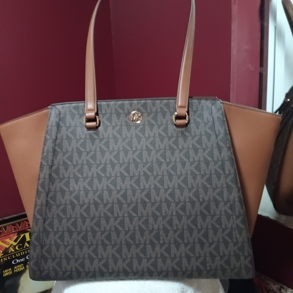 Michael Kors Brown and Gray Travel Bag with Monogram Design